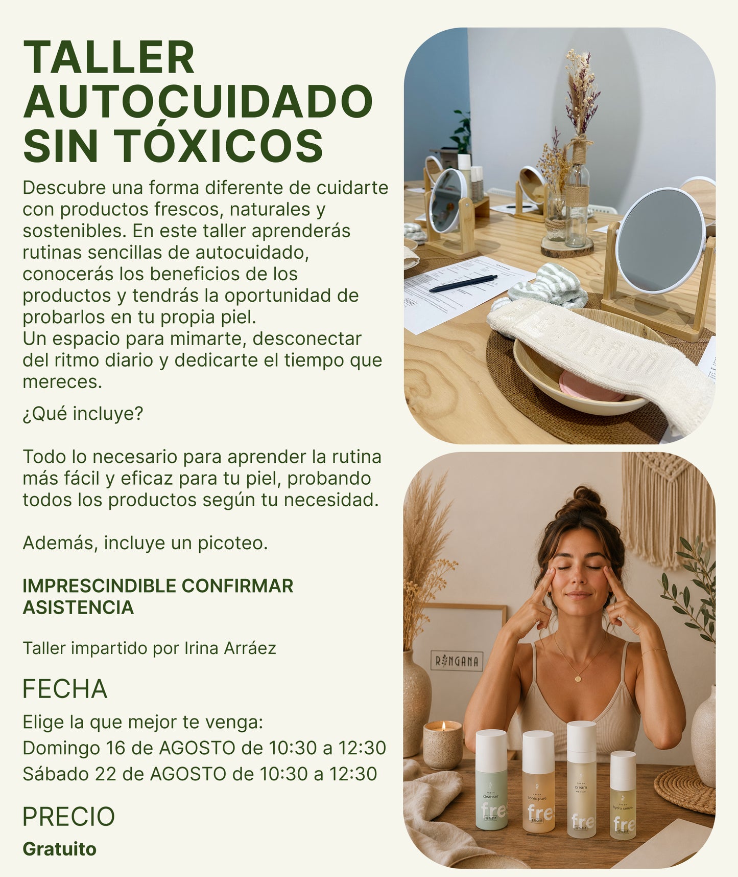 RESERVA TALLER GRATUITO AUTOCUIDADO SIN TÓXICOS - PRESENCIAL EN GC