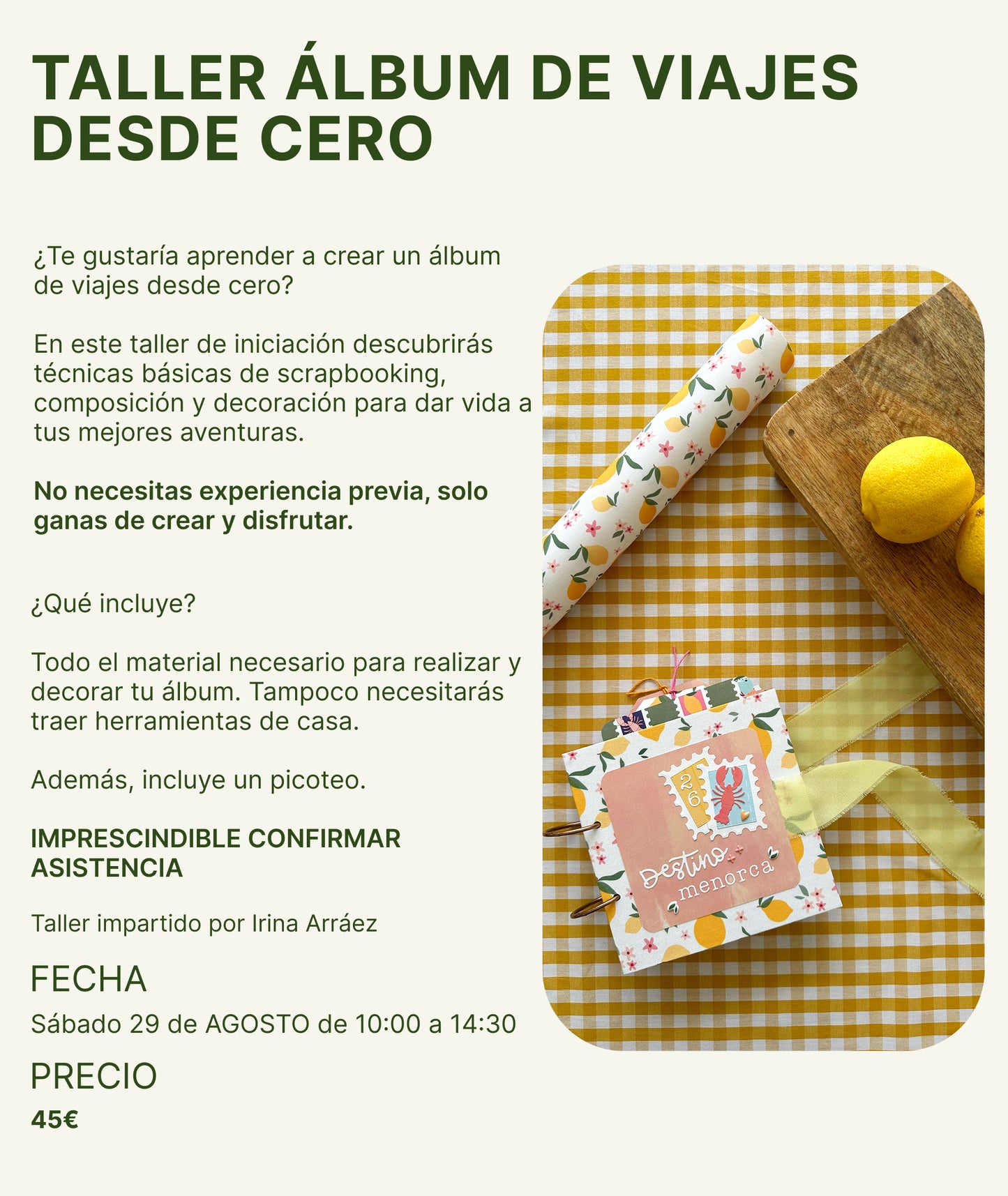 RESERVA TALLER ÁLBUM DE VIAJES DESE 0 - SCRAPBOOKING - PRESENCIAL EN GC