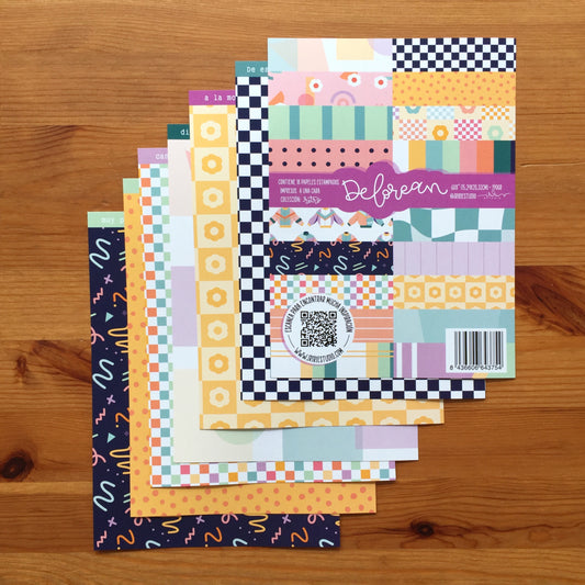 KIT 18 PAPELES DELOREAN 6X8" - RETRO - SCRAPBOOKING