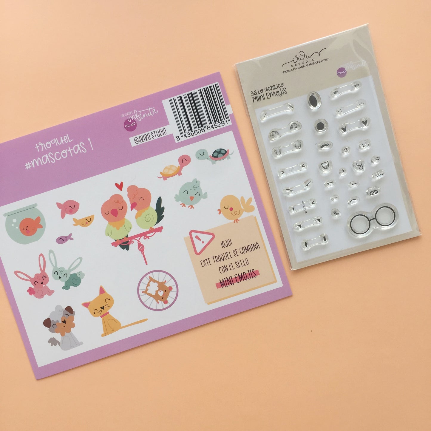 PACK MASCOTAS 1 (TROQUEL + SELLO MINI EMOJIS) - COL. INFINITA - SCRAPBOOKING
