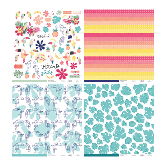 KIT 20 PAPELES TRÓPICO 12X12" - REPO BAJO PEDIDO - SCRAPBOOKING