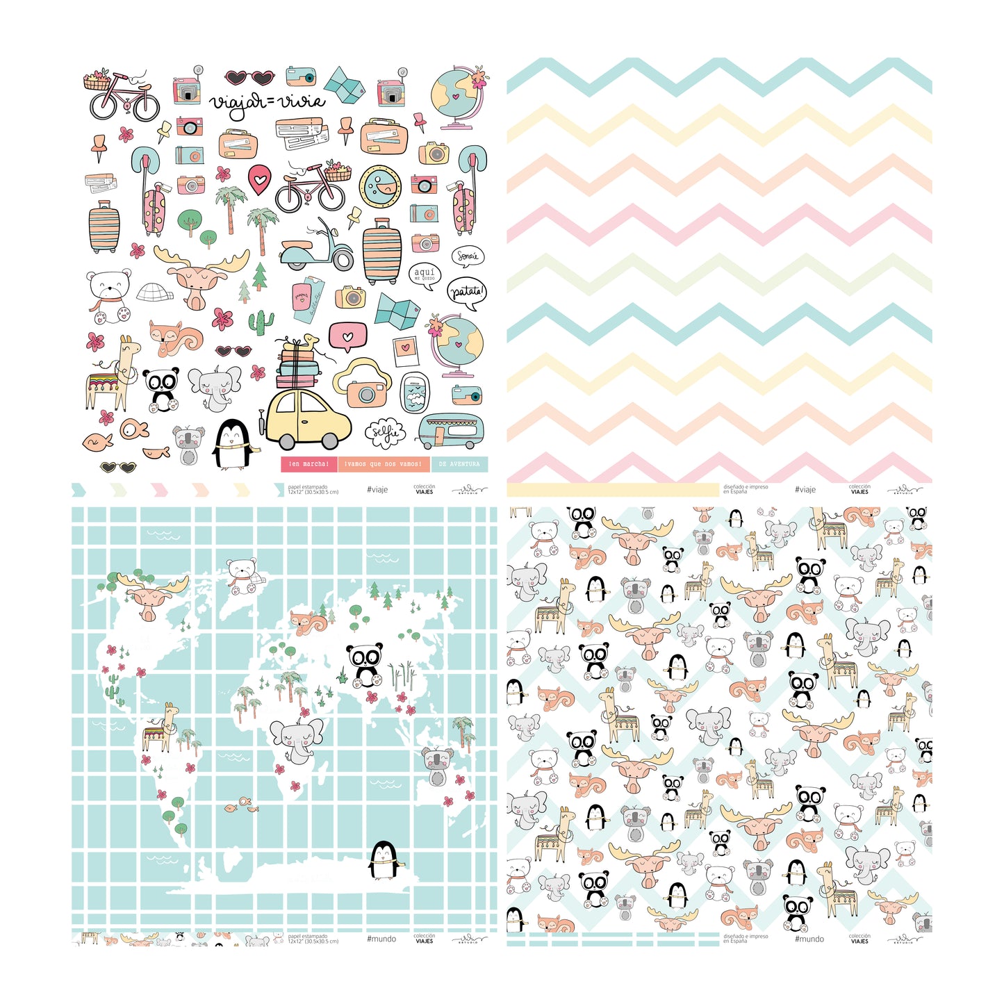 KIT 20 PAPELES VIAJES 12X12" - REPO BAJO PEDIDO - SCRAPBOOKING
