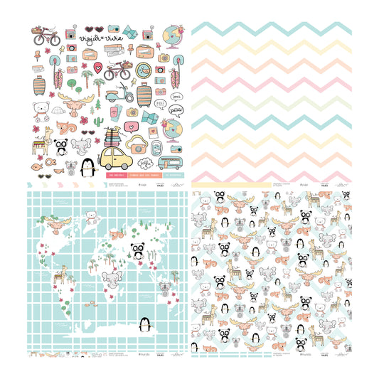 KIT 20 PAPELES VIAJES 12X12" - REPO BAJO PEDIDO - SCRAPBOOKING