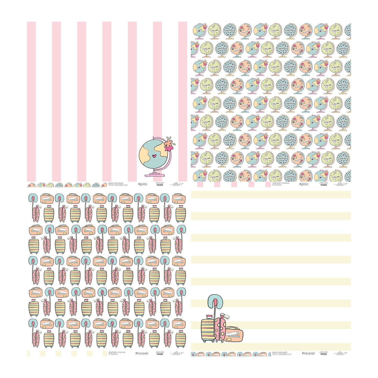 KIT 20 PAPELES VIAJES 12X12" - REPO BAJO PEDIDO - SCRAPBOOKING