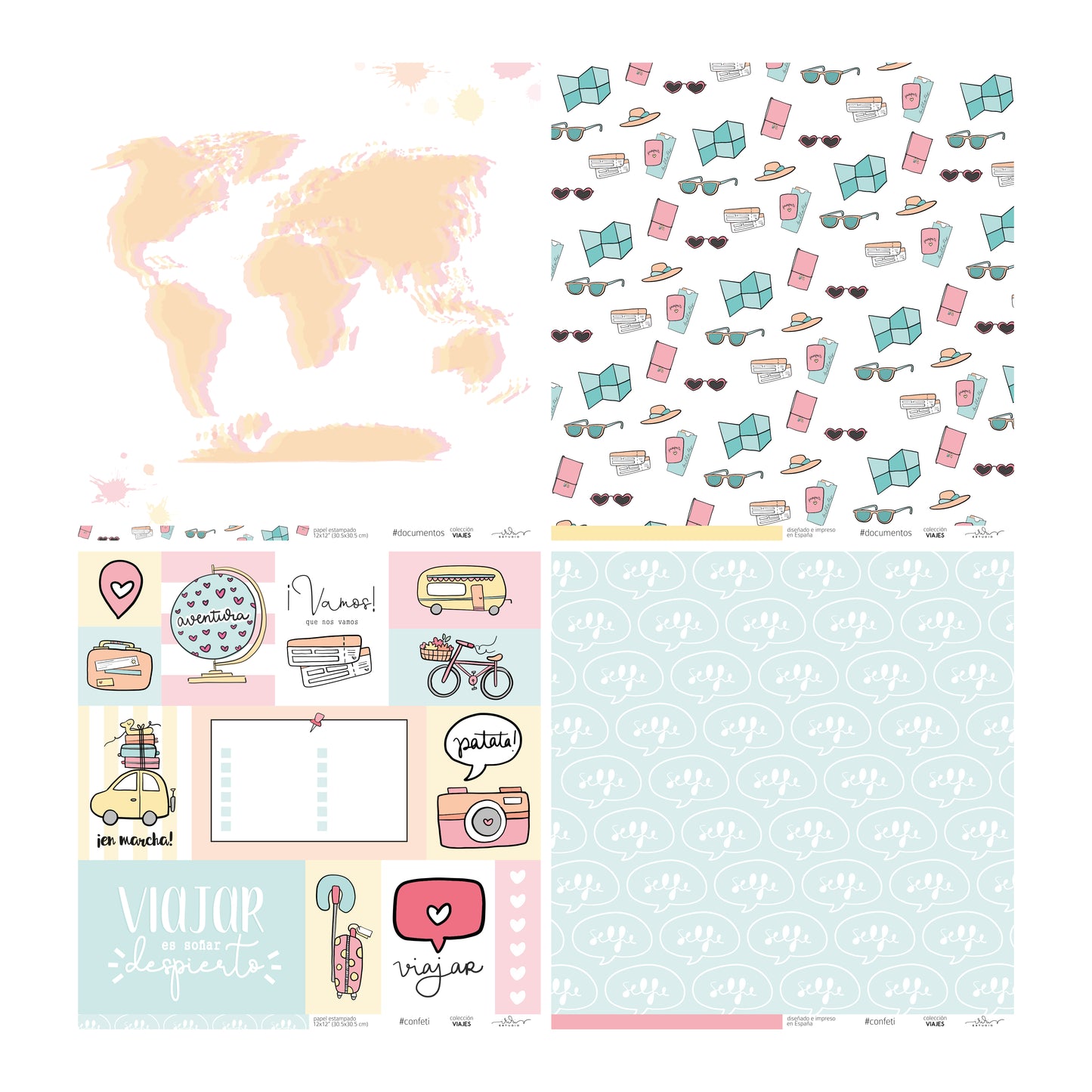 KIT 20 PAPELES VIAJES 12X12" - REPO BAJO PEDIDO - SCRAPBOOKING