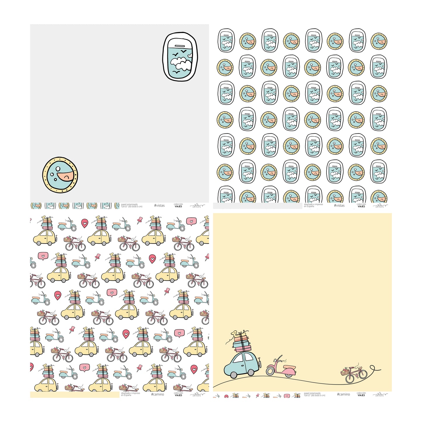KIT 20 PAPELES VIAJES 12X12" - REPO BAJO PEDIDO - SCRAPBOOKING