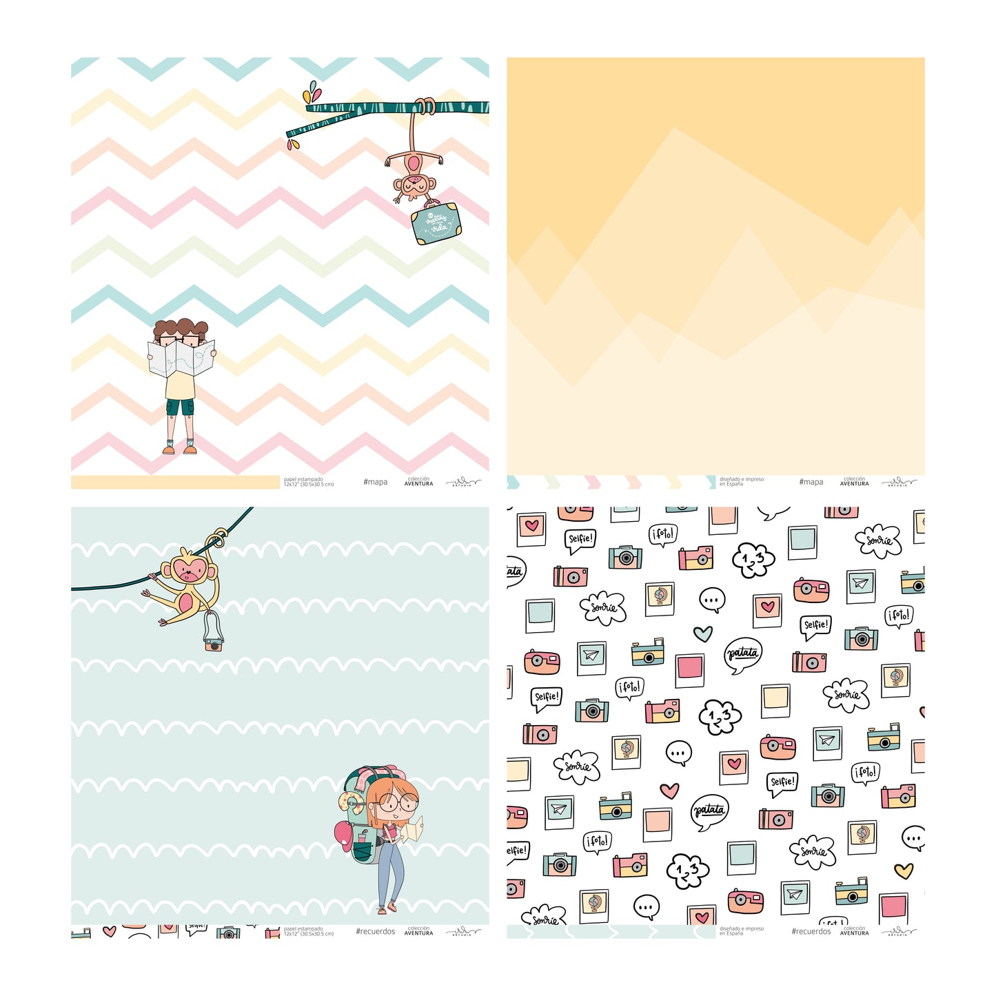 KIT 20 PAPELES AVENTURA 12X12" - REPO BAJO PEDIDO - SCRAPBOOKING