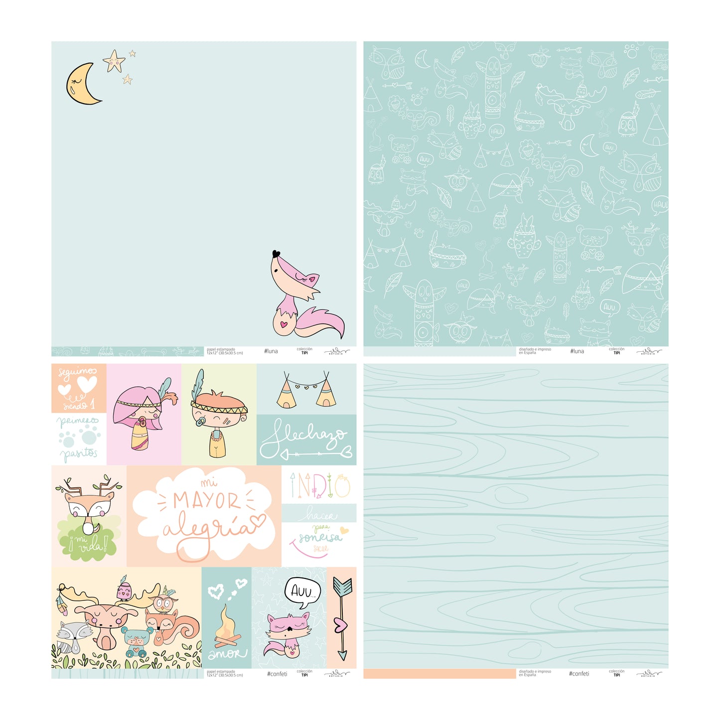 KIT 20 PAPELES TIPI 12X12" - REPO BAJO PEDIDO - SCRAPBOOKING