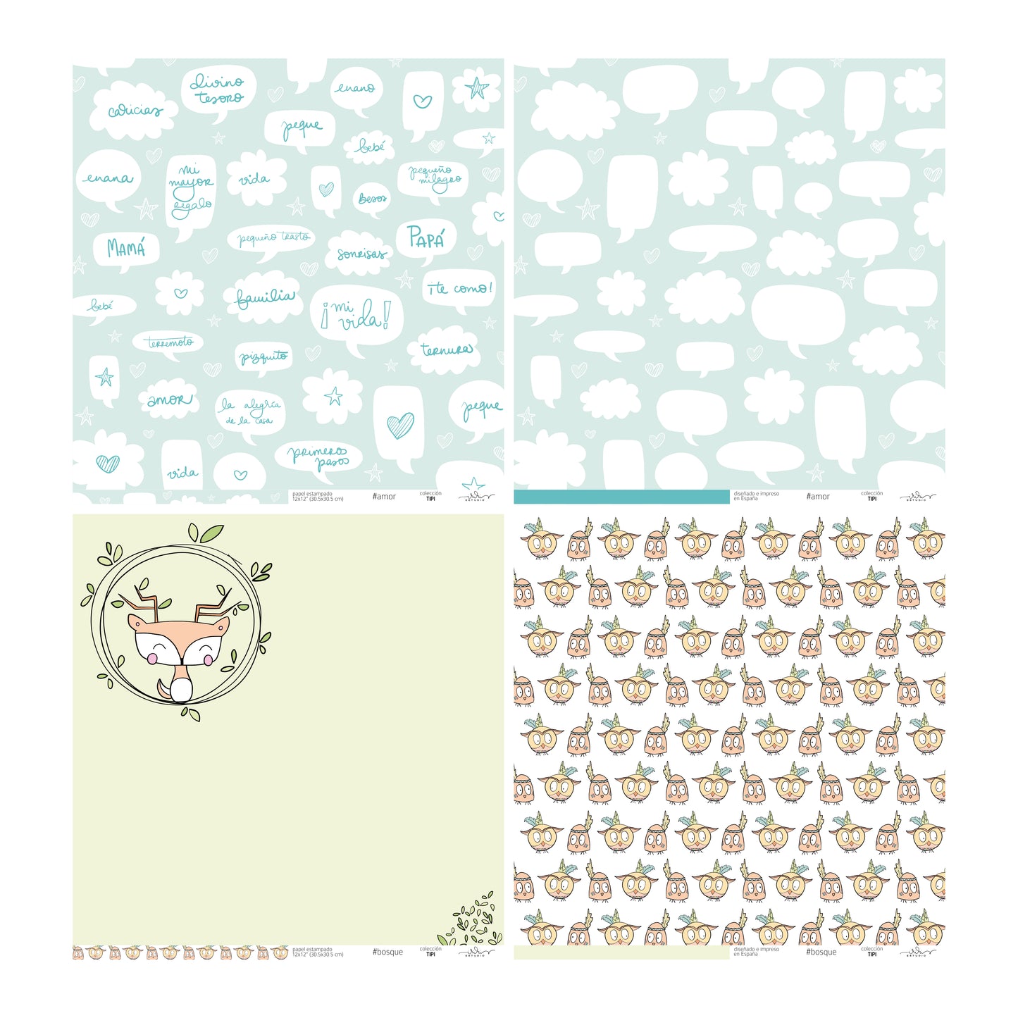 KIT 20 PAPELES TIPI 12X12" - REPO BAJO PEDIDO - SCRAPBOOKING