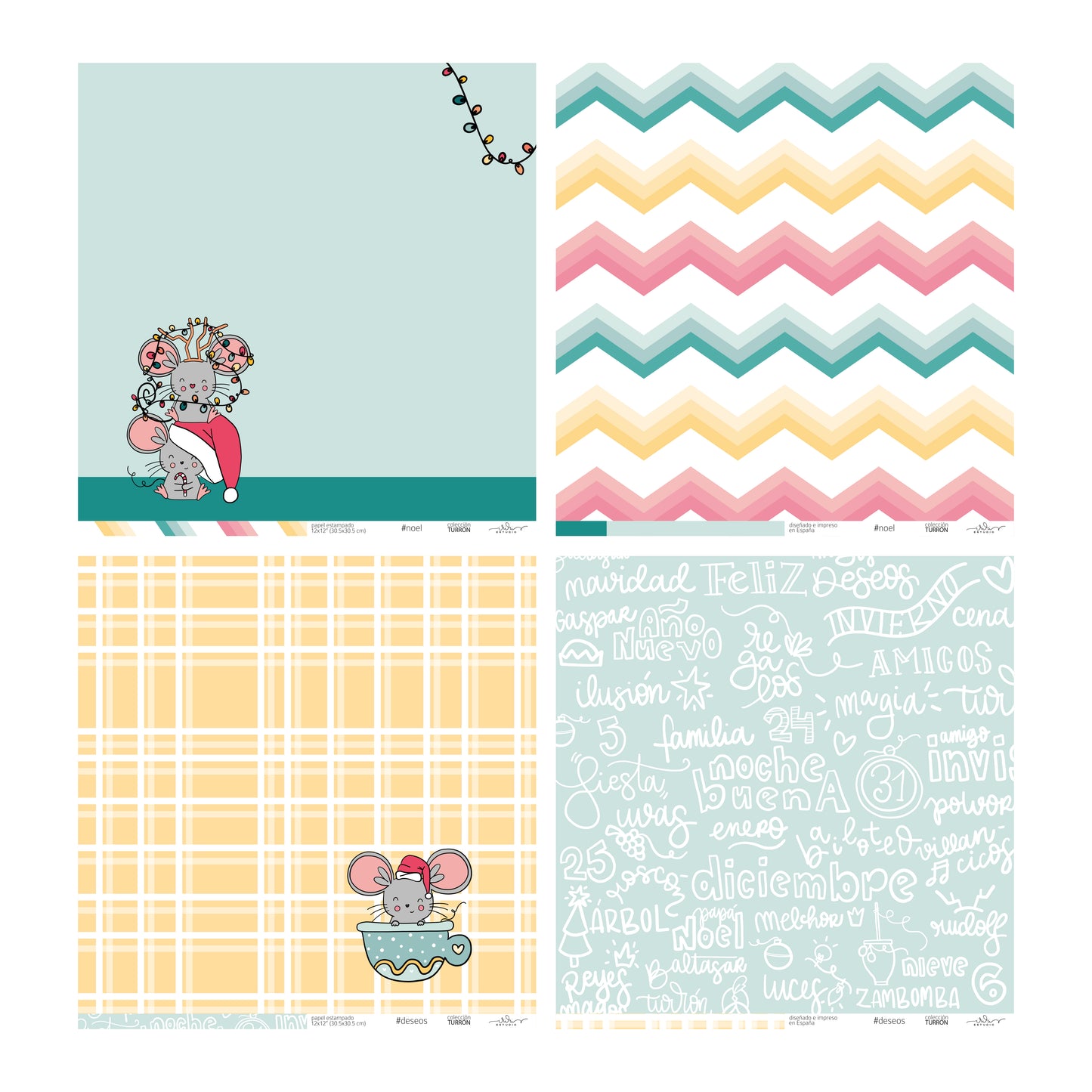 KIT 20 PAPELES TURRÓN 12X12" - REPO BAJO PEDIDO - SCRAPBOOKING