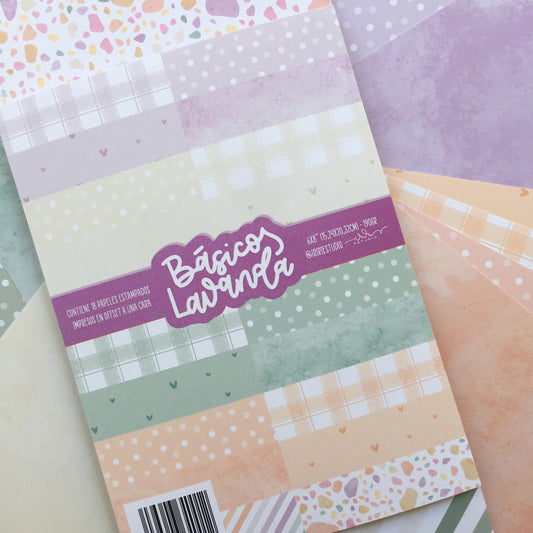 KIT 18 PAPELES BÁSICOS LAVANDA 6X8" - TATITA - SCRAPBOOKING