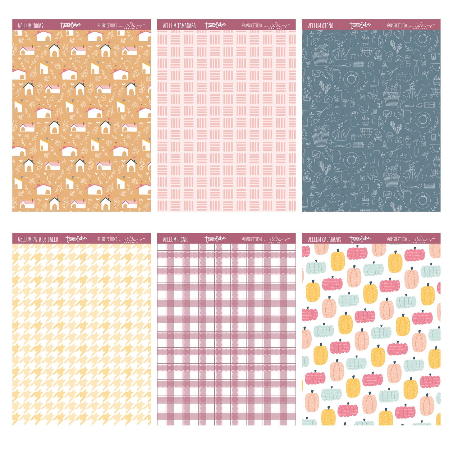 PACK 6 VELLUMS TAMADABA - REPO BAJO PEDIDO - SCRAPBOOKING