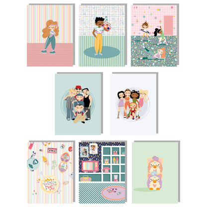 PACK 8 TARJETAS ILUSTRACIONES RETRO - REPO BAJO PEDIDO - SCRAPBOOKING