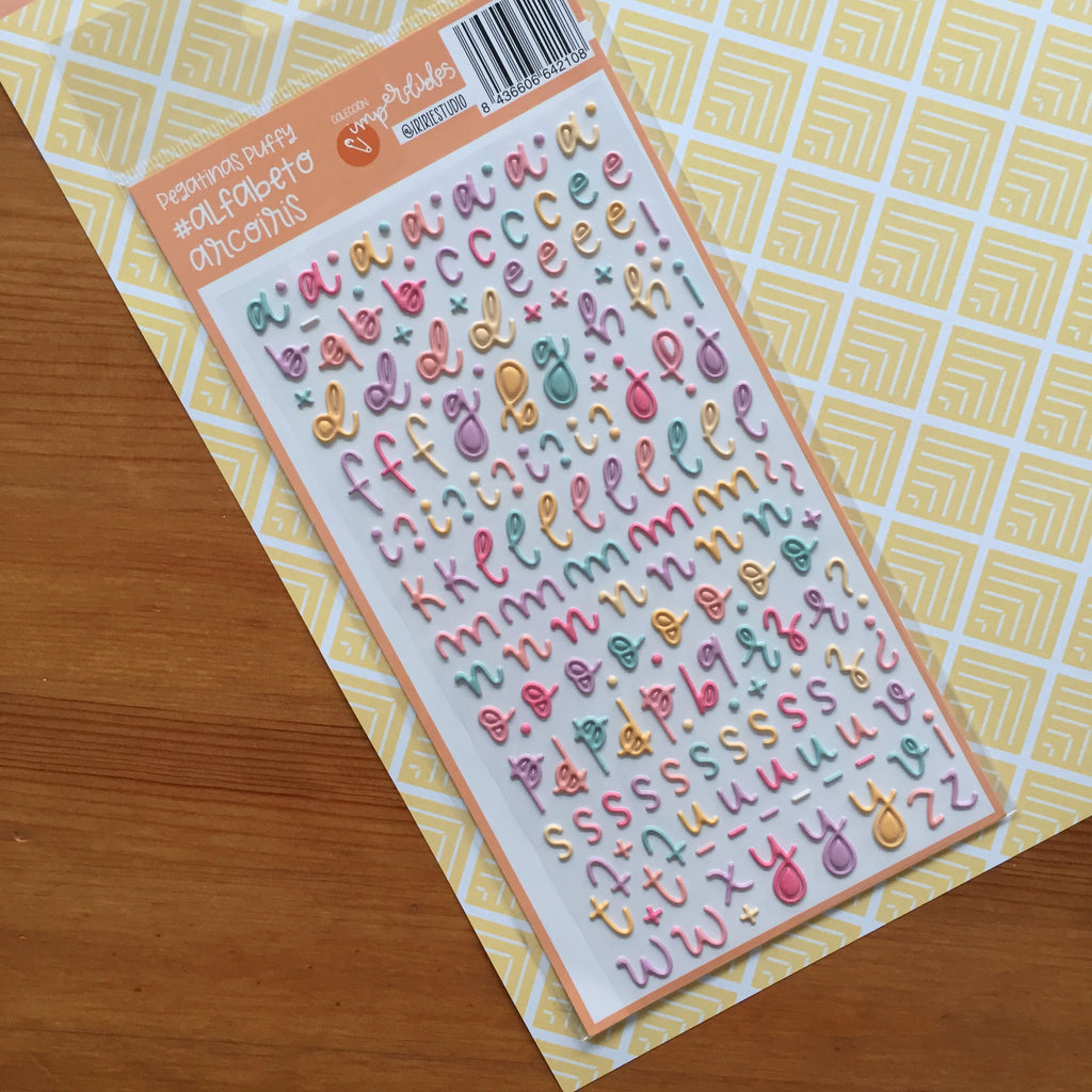 PEGATINAS PUFFY ALFABETO ARCOIRIS - YETI - IMPERDIBLES - SCRAPBOOKING