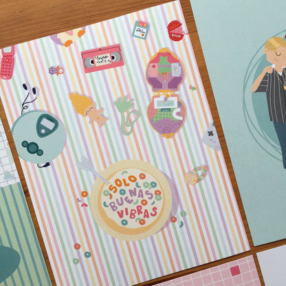 PACK 8 TARJETAS ILUSTRACIONES RETRO - REPO BAJO PEDIDO - SCRAPBOOKING