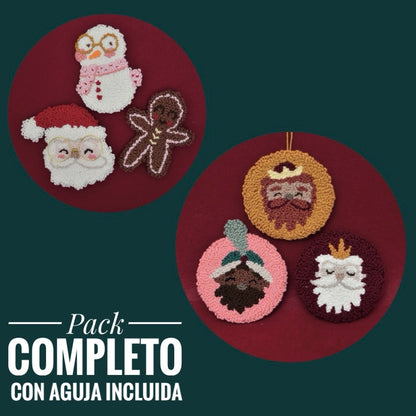 RESERVA PACK 2 KITS PUNCHI CON AGUJA (REYES MAGOS Y NOEL) - COLEC. FRANELA - PUNCH NEEDLE - BORDADO MÁGICO