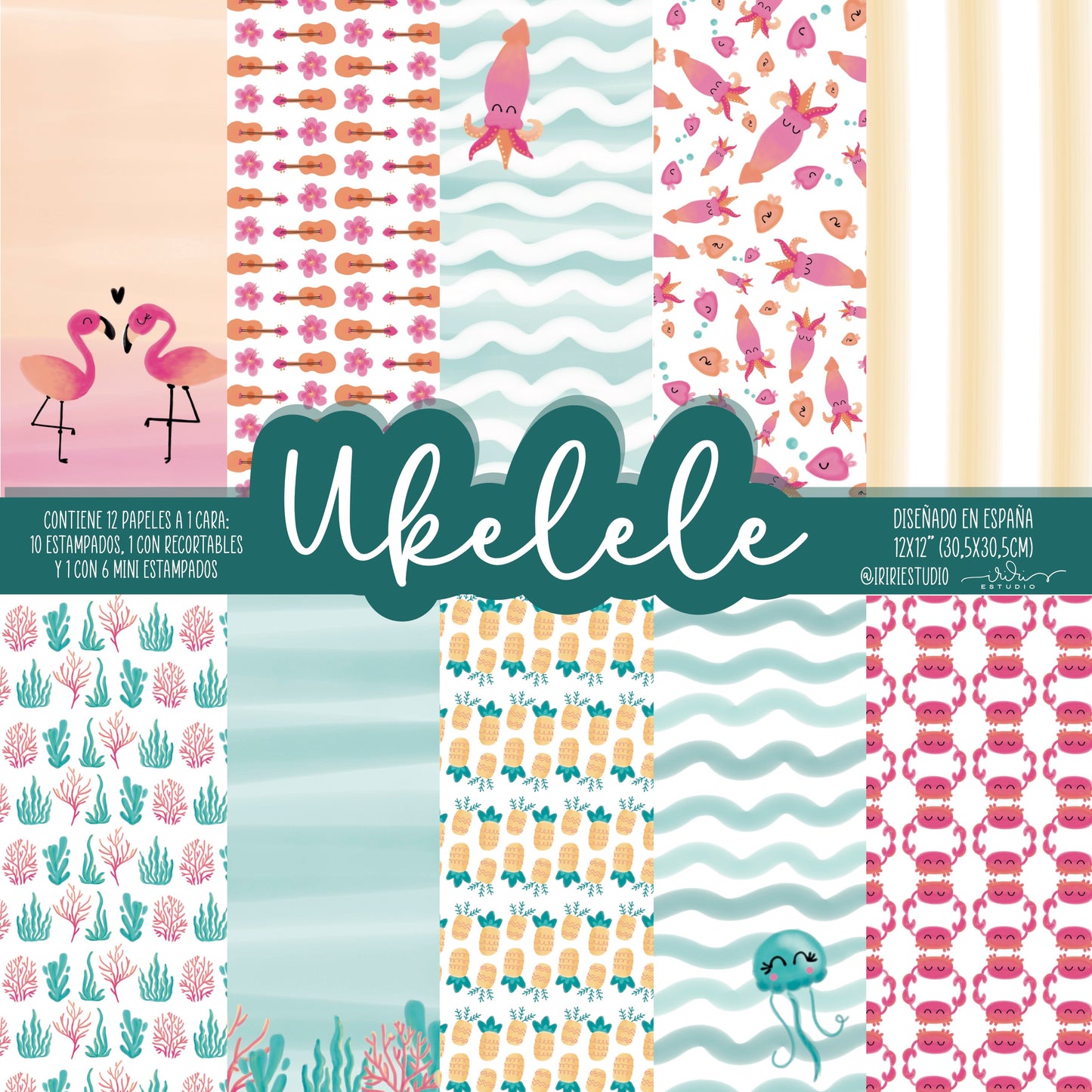 KIT 12 PAPELES UKELELE - 12X12" 1 CARA  - REPO BAJO PEDIDO - SCRAPBOOKING