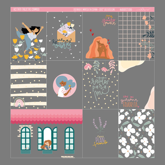 ACETATO TARJETAS CONMIGO - HILO ROJO -  REPO BAJO PEDIDO - SCRAPBOOKING