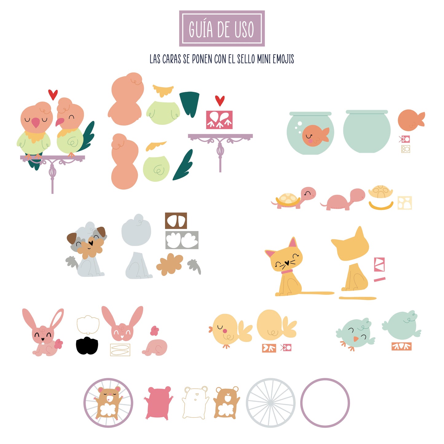 PACK MASCOTAS 1 (TROQUEL + SELLO MINI EMOJIS) - COL. INFINITA - SCRAPBOOKING