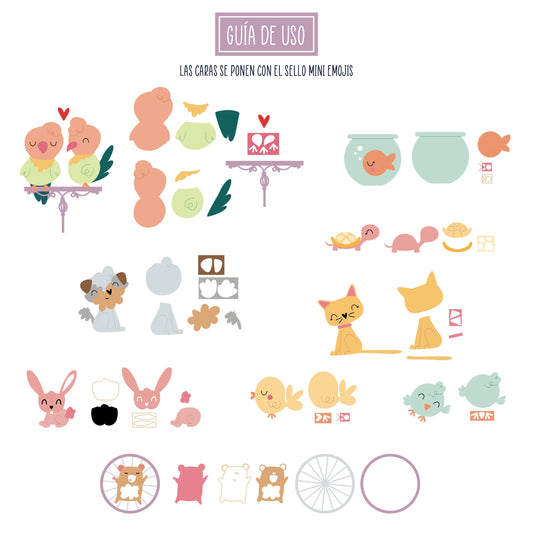 PACK MASCOTAS 1 (TROQUEL + SELLO MINI EMOJIS) - COL. INFINITA - SCRAPBOOKING