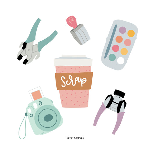 PEGATINA DTF TEXTIL SET HERRAMIENTAS SCRAP - SCRAPBOOKING