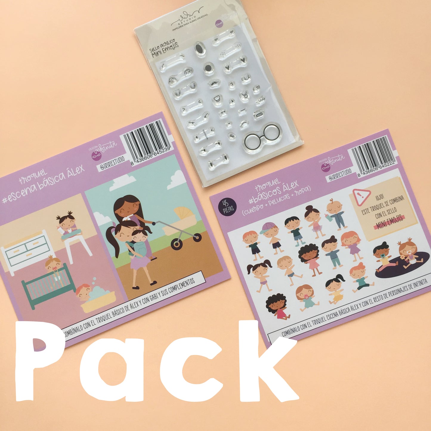 PACK ALEX ( 2 TROQUELES + SELLO MINI EMOJIS) - COL. INFINITA - SCRAPBOOKING