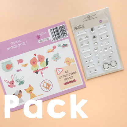 PACK MASCOTAS 1 (TROQUEL + SELLO MINI EMOJIS) - COL. INFINITA - SCRAPBOOKING