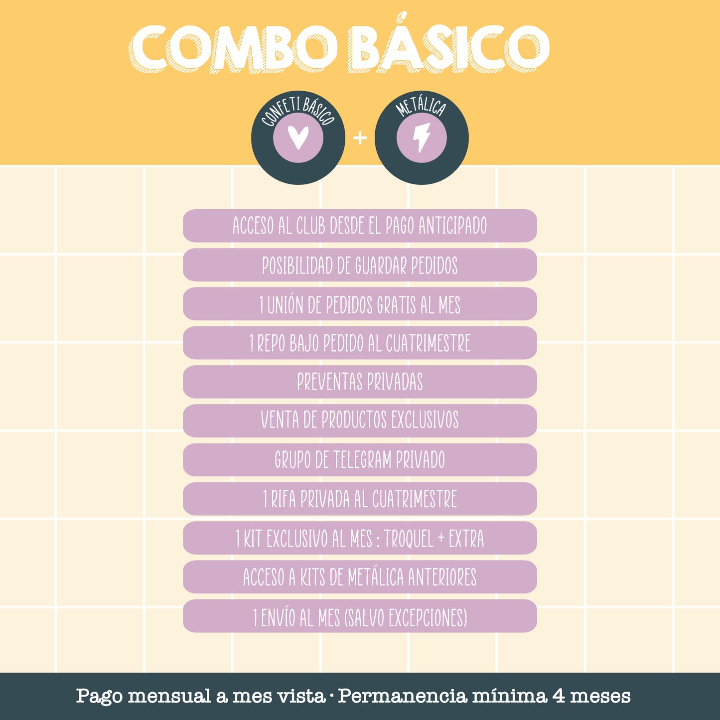 COMBO BÁSICO: METÁLICA + CLUB CONFETI BÁSICO - SUSCRIPCIÓN CUATRIMESTRAL DE PAGO MENSUAL - SCRAPBOOKING