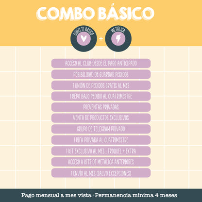 COMBO BÁSICO: METÁLICA + CLUB CONFETI BÁSICO - SUSCRIPCIÓN CUATRIMESTRAL DE PAGO MENSUAL - SCRAPBOOKING