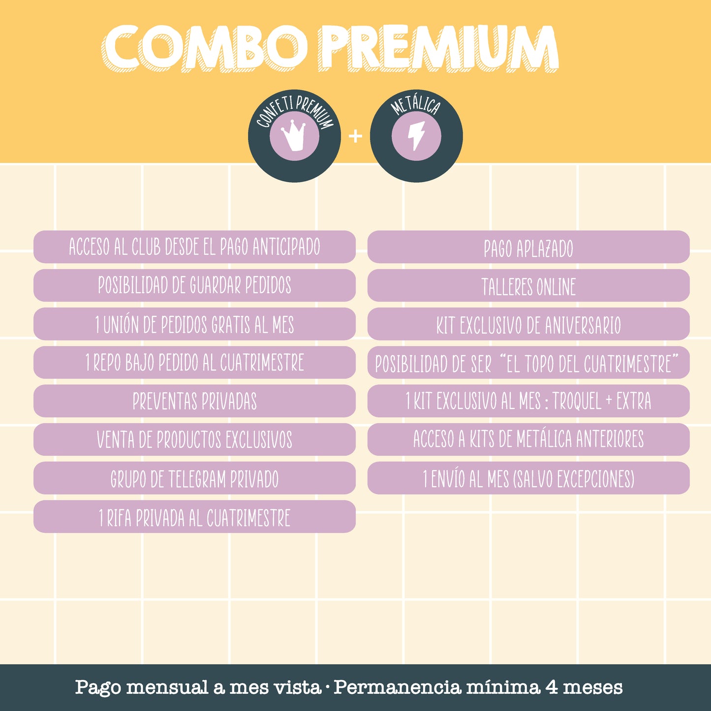 COMBO PREMIUM: METÁLICA + CLUB CONFETI PREMIUM- SUSCRIPCIÓN CUATRIMESTRAL DE PAGO MENSUAL - SCRAPBOOKING