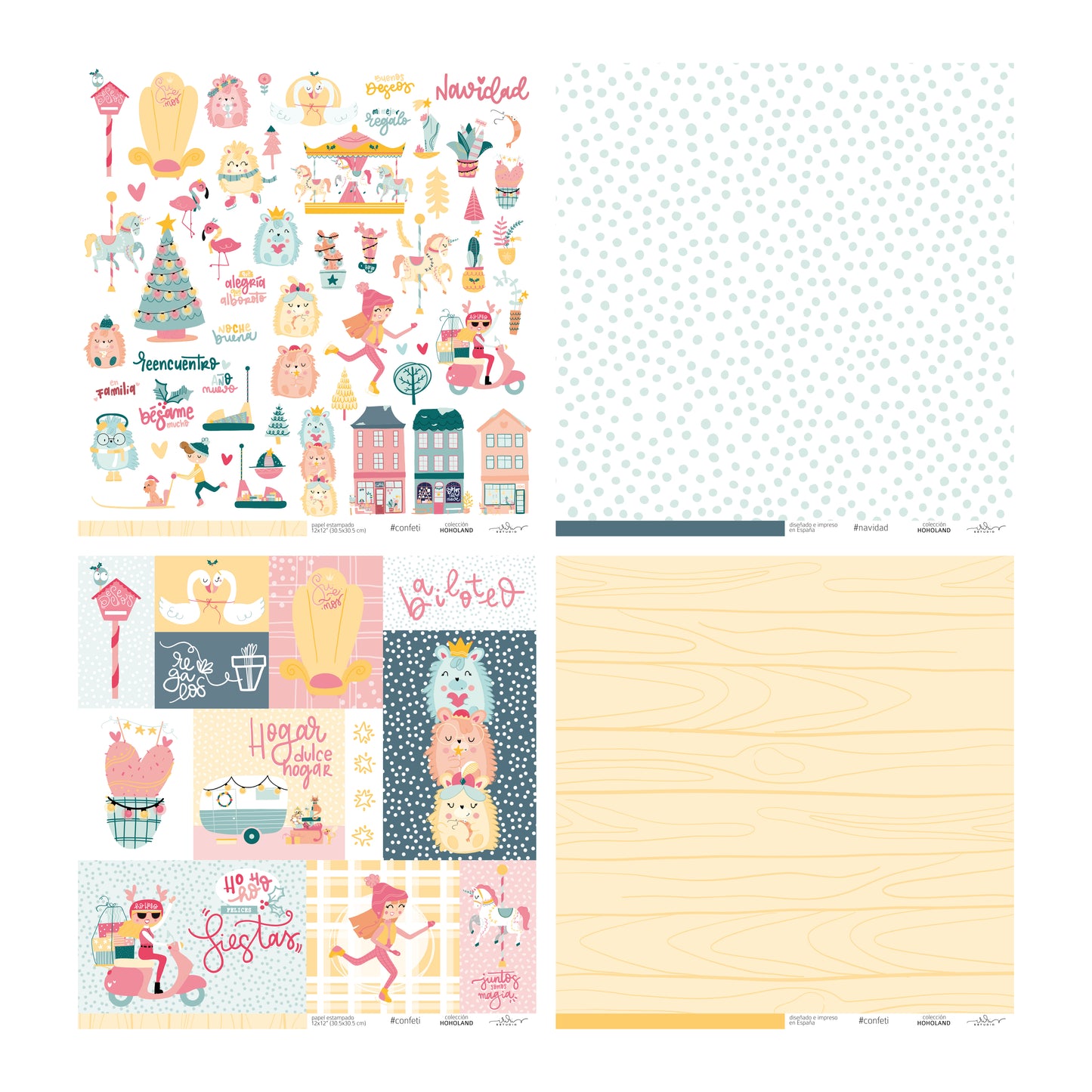KIT 20 PAPELES HOHOLAND 12X12" UNA CARA- SCRAPBOOKING