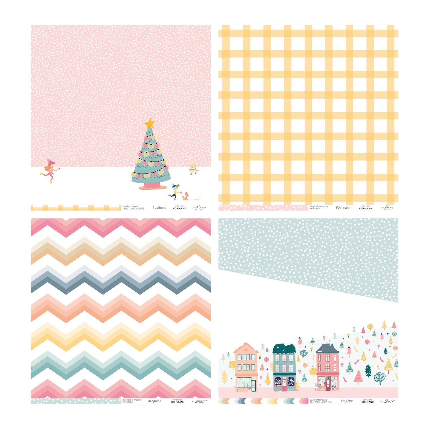 KIT 20 PAPELES HOHOLAND 12X12" UNA CARA- SCRAPBOOKING