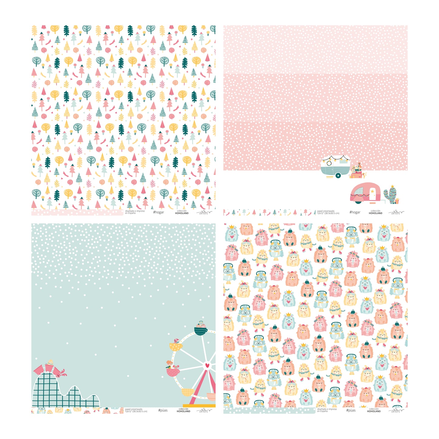 KIT 20 PAPELES HOHOLAND 12X12" UNA CARA- SCRAPBOOKING