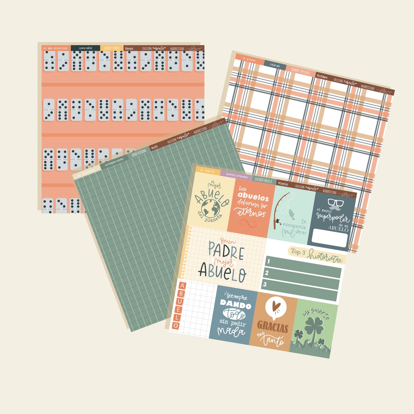 KIT 12 PAPELES ABUELO - 12x12" A 1 CARA - REPO BAJO PEDIDO - SCRAPBOOKING