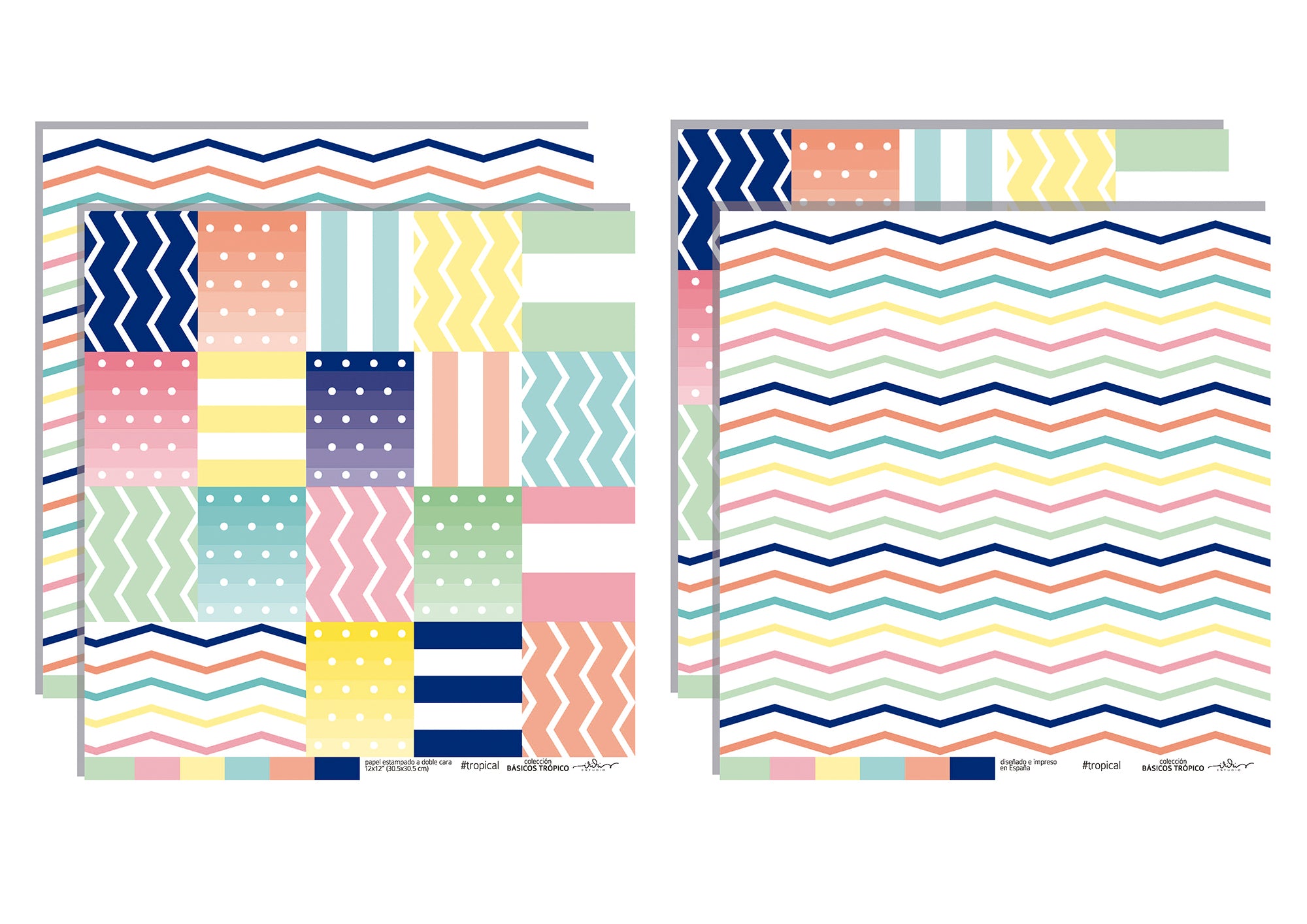 KIT 10 PAPELES BÁSICOS TRÓPICO - BÁSICOS SCRAPBOOKING