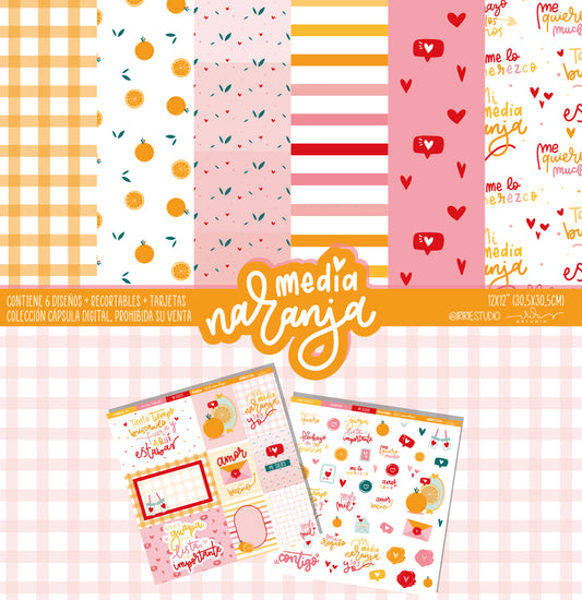 KIT 8 PAPELES MEDIA NARANJA - 12X12" A 1 CARA - REPO BAJO PEDIDO - SCRAPBOOKING