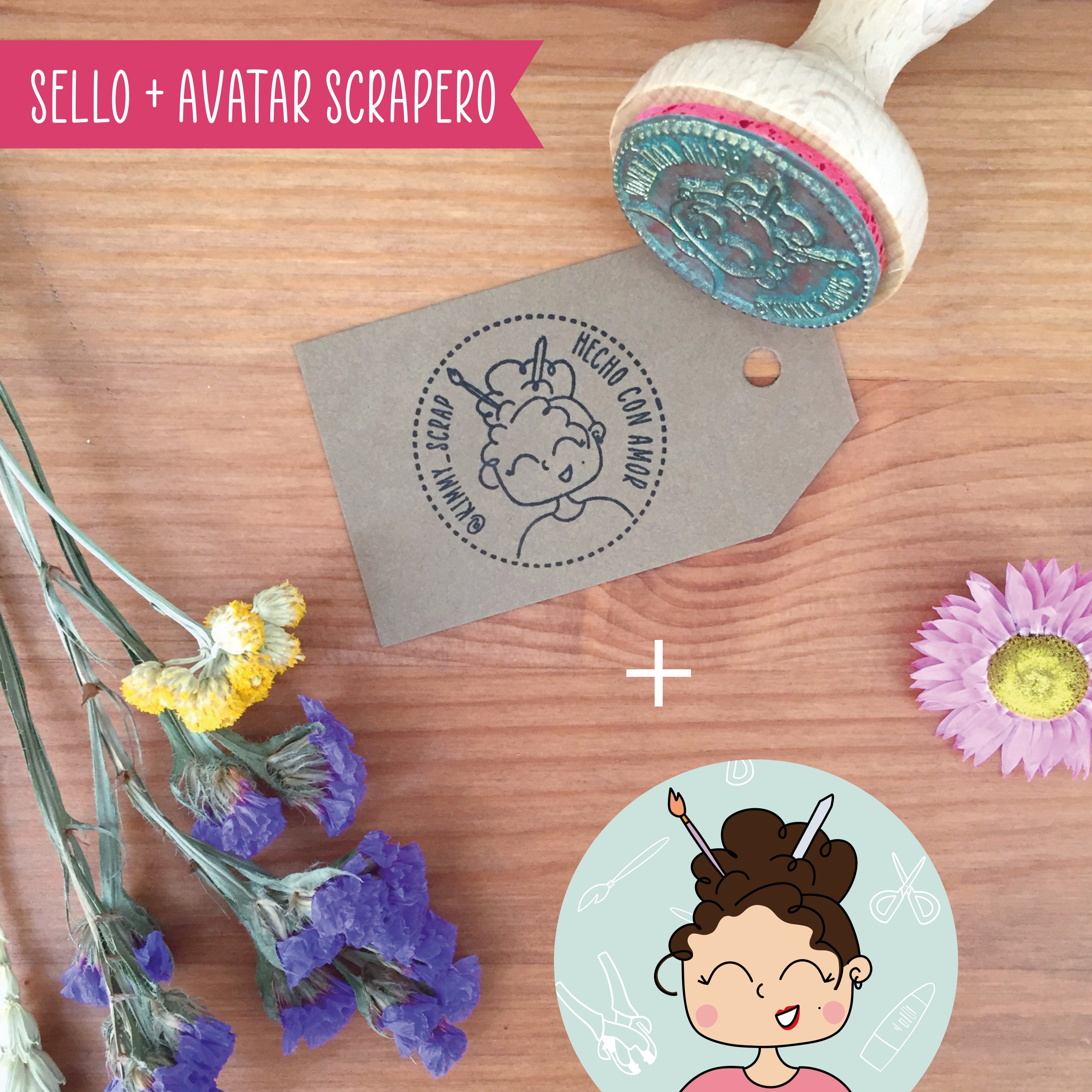 COMBO SCRAPERO PERSONALIZADO AVATAR + SELLO - SCRAPBOOKING