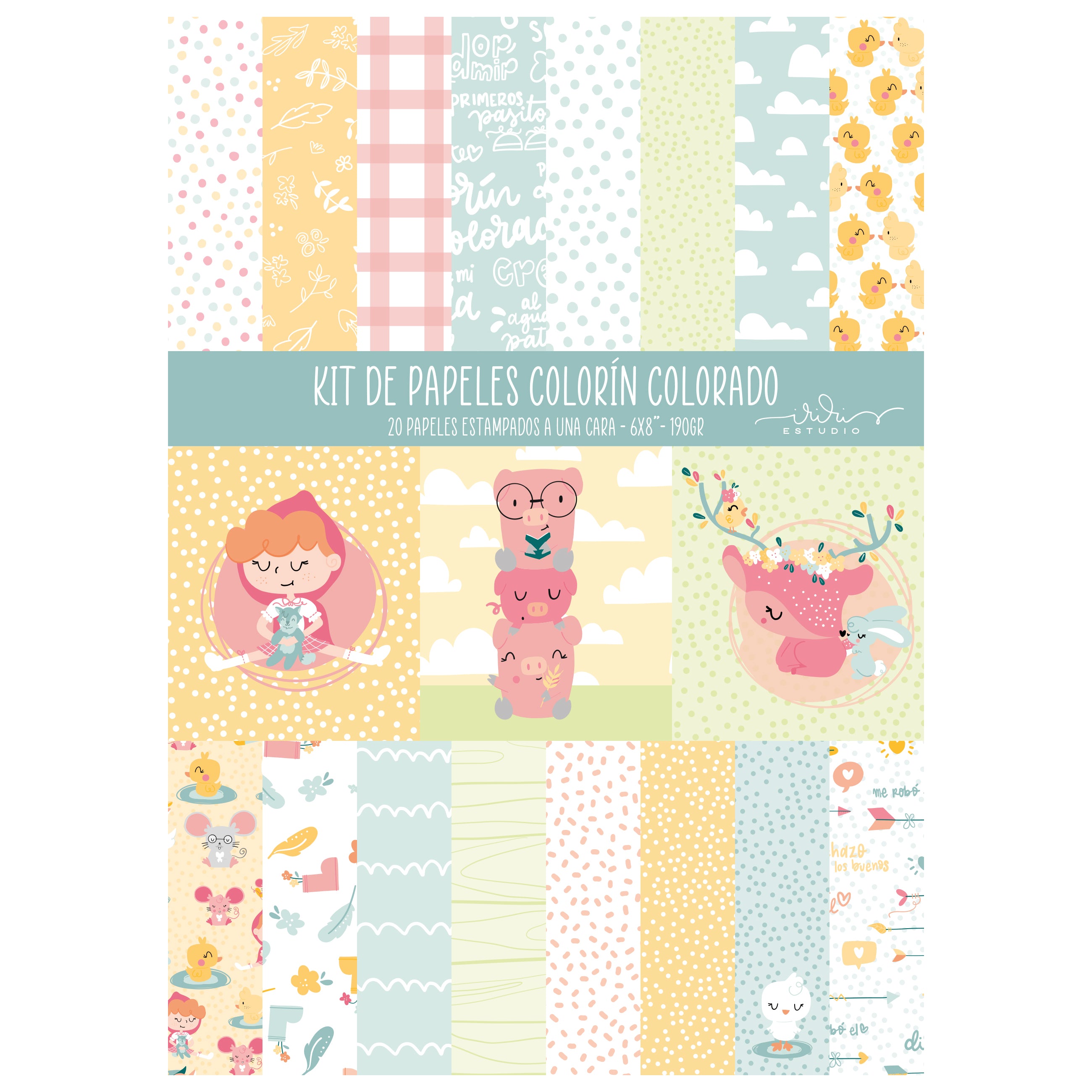 KIT 20 PAPELES COLORÍN COLORADO 6X8" - SCRAPBOOKING