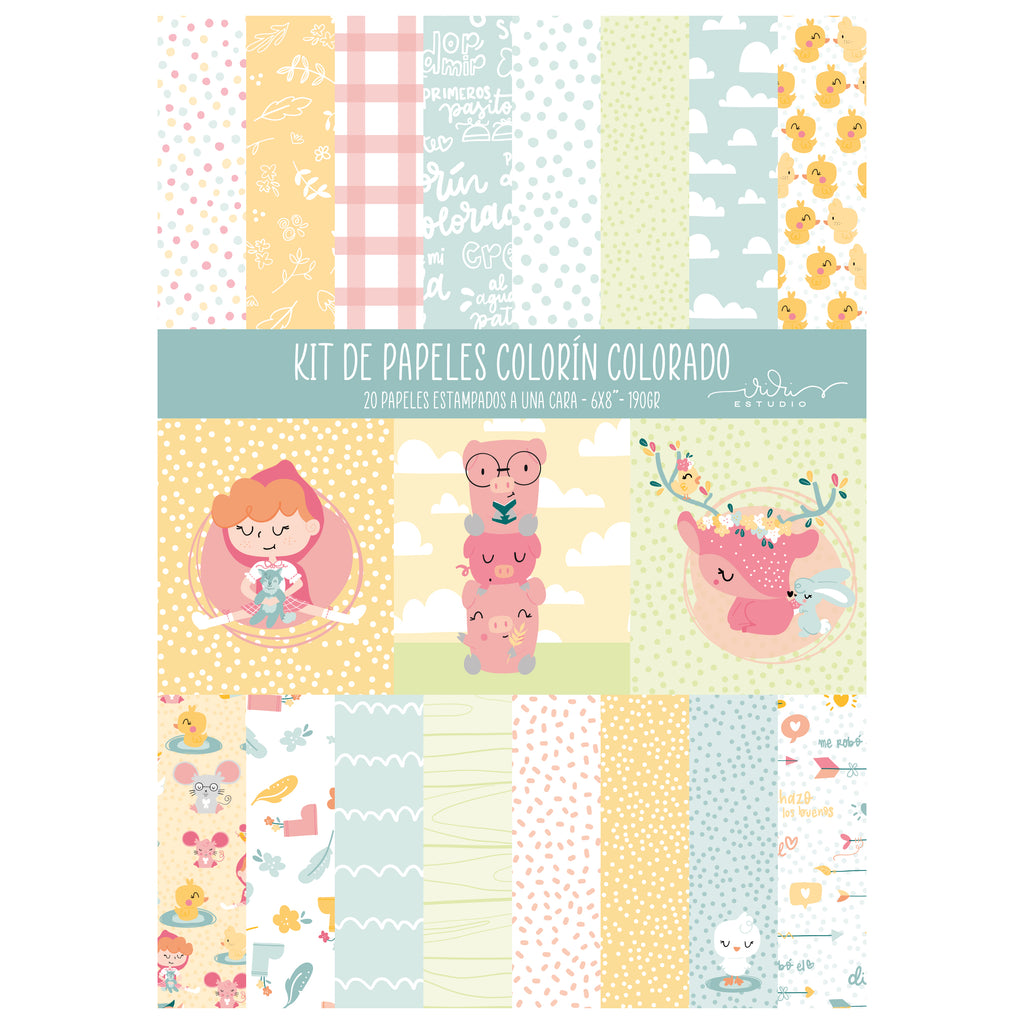 KIT 20 PAPELES COLORÍN COLORADO 6X8" - SCRAPBOOKING